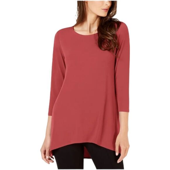 Alfani Womens Flared Hi-Low Knit Top rust color size large like new - Picture 1 of 14